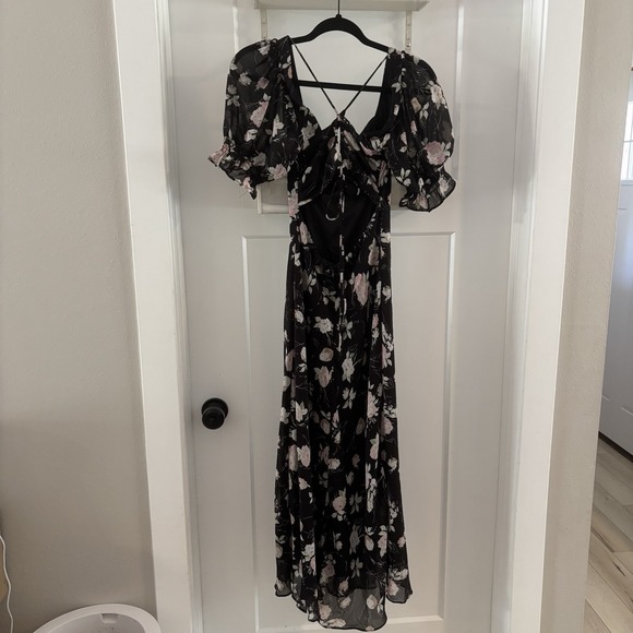 VICI Women's S Avani‎ Black Floral Print Midi Puff Sleeve Dress NWT Cottage Core - Picture 7 of 8